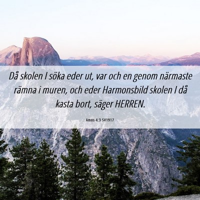 Picture 06 - Amos 4:3 SV1917 - Då skolen I söka eder ut, var och en genom - Bible Verse Picture