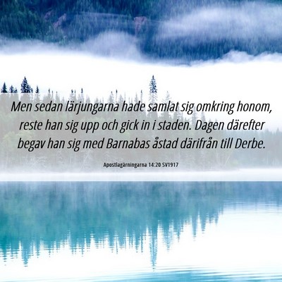 Picture 06 - Apostlagärningarna 14:20 SV1917 - Men sedan lärjungarna hade samlat sig omkring - Bible Verse Picture
