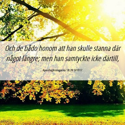Picture 06 - Apostlagärningarna 18:20 SV1917 - Och de bådo honom att han skulle stanna där - Bible Verse Picture