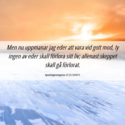 Picture 06 - Apostlagärningarna 27:22 SV1917 - Men nu uppmanar jag eder att vara vid gott mod, - Bible Verse Picture