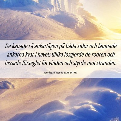 Picture 06 - Apostlagärningarna 27:40 SV1917 - De kapade så ankartågen på båda sidor och - Bible Verse Picture