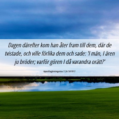 Picture 06 - Apostlagärningarna 7:26 SV1917 - Dagen därefter kom han åter fram till dem, där - Bible Verse Picture