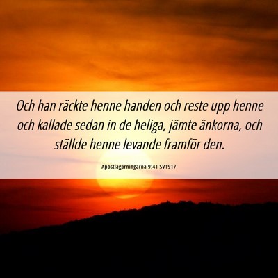 Picture 06 - Apostlagärningarna 9:41 SV1917 - Och han räckte henne handen och reste upp henne - Bible Verse Picture