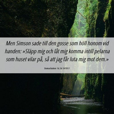 Picture 06 - Domarboken 16:26 SV1917 - Men Simson sade till den gosse som höll honom - Bible Verse Picture