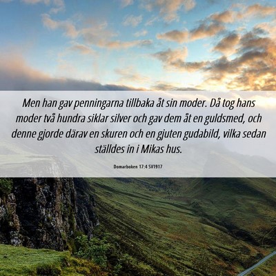 Picture 06 - Domarboken 17:4 SV1917 - Men han gav penningarna tillbaka åt sin moder. - Bible Verse Picture