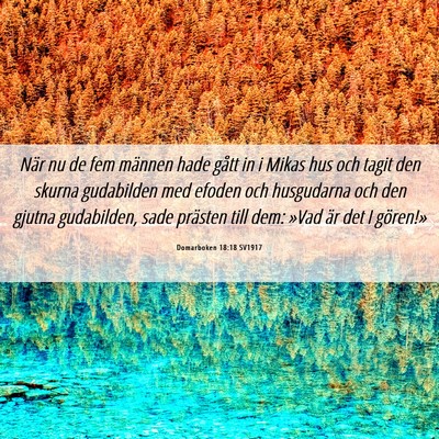 Picture 06 - Domarboken 18:18 SV1917 - När nu de fem männen hade gått in i Mikas hus - Bible Verse Picture