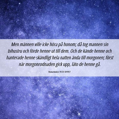 Picture 06 - Domarboken 19:25 SV1917 - Men männen ville icke höra på honom; då tog - Bible Verse Picture