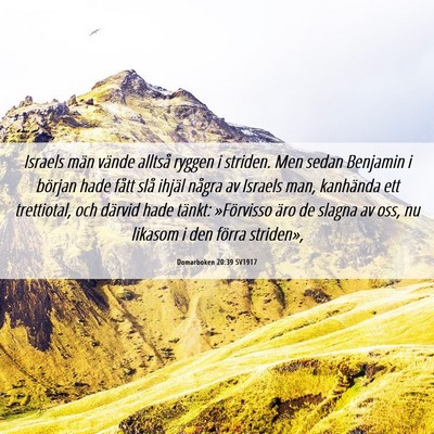 Picture 06 - Domarboken 20:39 SV1917 - Israels män vände alltså ryggen i striden. Men - Bible Verse Picture