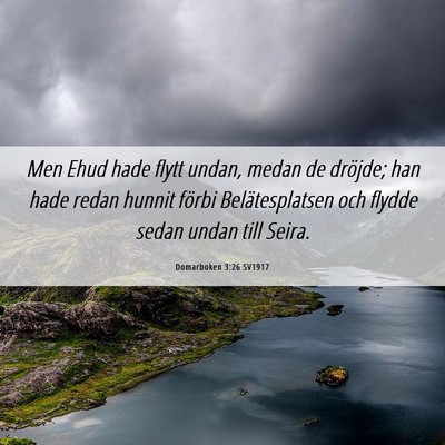 Picture 06 - Domarboken 3:26 SV1917 - Men Ehud hade flytt undan, medan de dröjde; han - Bible Verse Picture