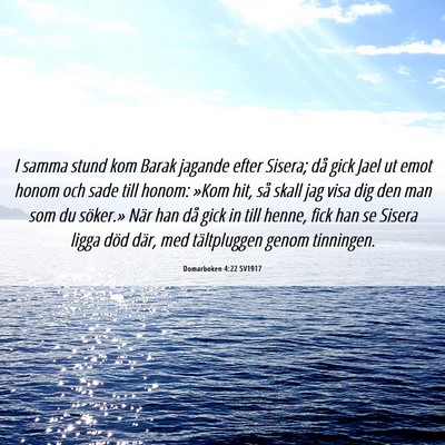 Picture 06 - Domarboken 4:22 SV1917 - I samma stund kom Barak jagande efter Sisera; då - Bible Verse Picture