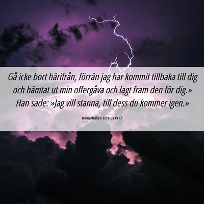 Picture 06 - Domarboken 6:18 SV1917 - Gå icke bort härifrån, förrän jag har kommit - Bible Verse Picture