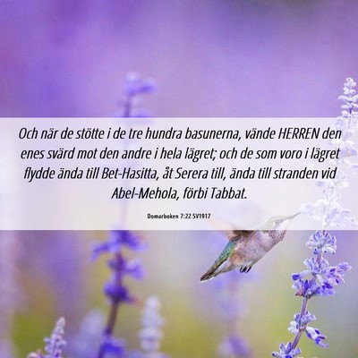 Picture 06 - Domarboken 7:22 SV1917 - Och när de stötte i de tre hundra basunerna, - Bible Verse Picture