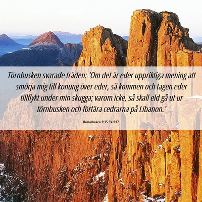 Picture 06 - Domarboken 9:15 SV1917 - Törnbusken svarade träden: 'Om det är eder - Bible Verse Picture