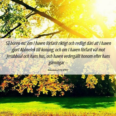 Picture 06 - Domarboken 9:16 SV1917 - Så hören nu: om I haven förfarit riktigt och - Bible Verse Picture