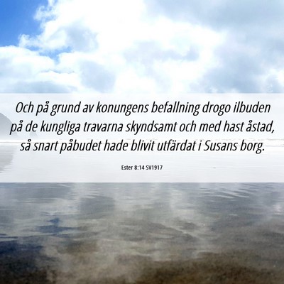 Picture 06 - Ester 8:14 SV1917 - Och på grund av konungens befallning drogo - Bible Verse Picture