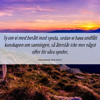 Picture 06 - Hebreerbrevet 10:26 SV1917 - Ty om vi med berått mod synda, sedan vi hava - Bible Verse Picture