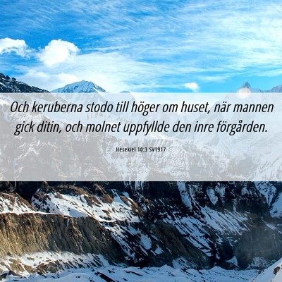 Picture 06 - Hesekiel 10:3 SV1917 - Och keruberna stodo till höger om huset, när - Bible Verse Picture