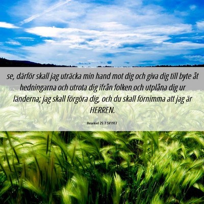 Picture 06 - Hesekiel 25:7 SV1917 - se, därför skall jag uträcka min hand mot dig - Bible Verse Picture