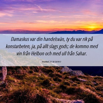 Picture 06 - Hesekiel 27:18 SV1917 - Damaskus var din handelsvän, ty du var rik på - Bible Verse Picture