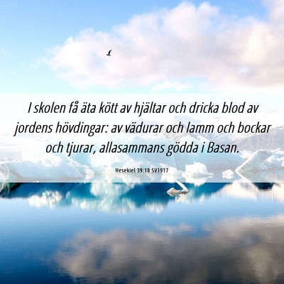 Picture 06 - Hesekiel 39:18 SV1917 - I skolen få äta kött av hjältar och dricka - Bible Verse Picture