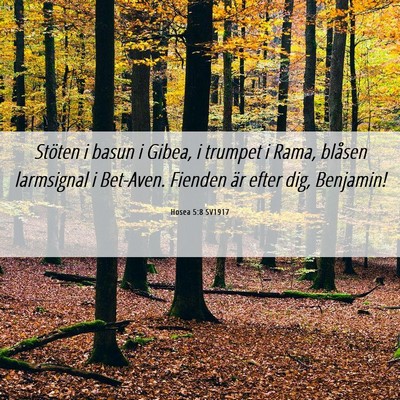 Picture 06 - Hosea 5:8 SV1917 - Stöten i basun i Gibea, i trumpet i Rama, - Bible Verse Picture