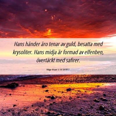 Picture 06 - Höga Visan 5:14 SV1917 - Hans händer äro tenar av guld, besatta med - Bible Verse Picture