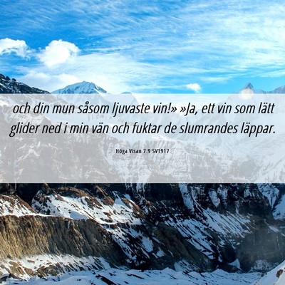 Picture 06 - Höga Visan 7:9 SV1917 - och din mun såsom ljuvaste vin!» »Ja, ett vin - Bible Verse Picture