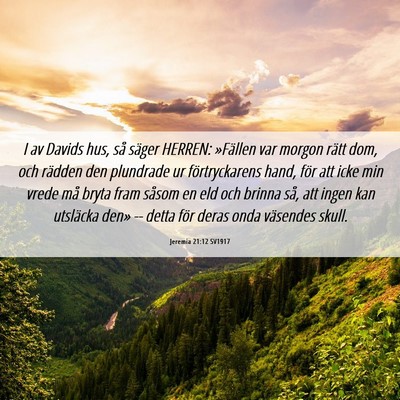 Picture 06 - Jeremia 21:12 SV1917 - I av Davids hus, så säger HERREN: »Fällen var - Bible Verse Picture