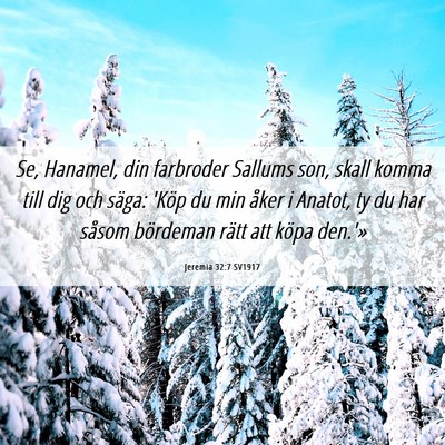 Picture 06 - Jeremia 32:7 SV1917 - Se, Hanamel, din farbroder Sallums son, skall - Bible Verse Picture