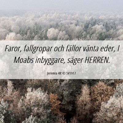 Picture 06 - Jeremia 48:43 SV1917 - Faror, fallgropar och fällor vänta eder, I - Bible Verse Picture