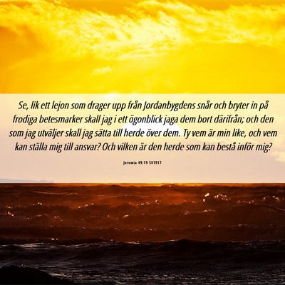 Picture 06 - Jeremia 49:19 SV1917 - Se, lik ett lejon som drager upp från - Bible Verse Picture