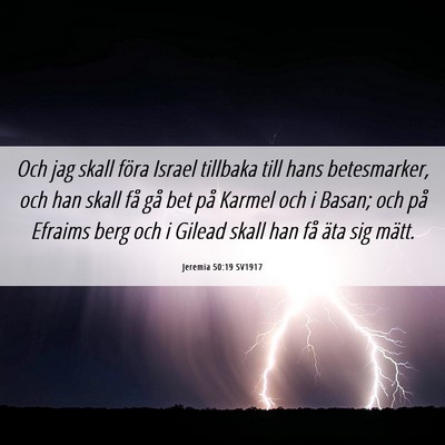 Picture 06 - Jeremia 50:19 SV1917 - Och jag skall föra Israel tillbaka till hans - Bible Verse Picture