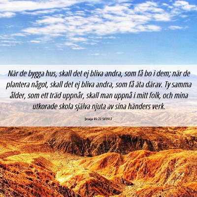 Picture 06 - Jesaja 65:22 SV1917 - När de bygga hus, skall det ej bliva andra, som - Bible Verse Picture