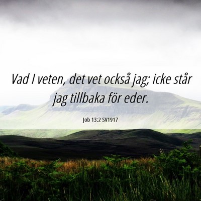 Picture 06 - Job 13:2 SV1917 - Vad I veten, det vet också jag; icke står jag - Bible Verse Picture