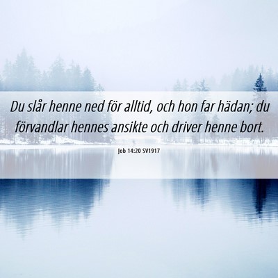 Picture 06 - Job 14:20 SV1917 - Du slår henne ned för alltid, och hon far - Bible Verse Picture