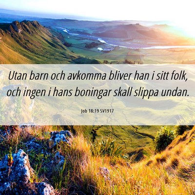 Picture 06 - Job 18:19 SV1917 - Utan barn och avkomma bliver han i sitt folk, och - Bible Verse Picture