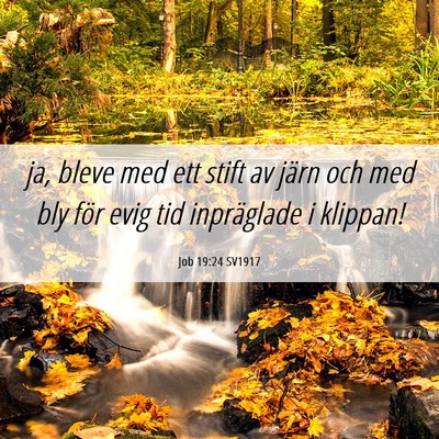 Picture 06 - Job 19:24 SV1917 - ja, bleve med ett stift av järn och med bly för - Bible Verse Picture