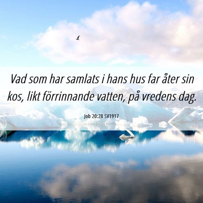 Picture 06 - Job 20:28 SV1917 - Vad som har samlats i hans hus far åter sin kos, - Bible Verse Picture