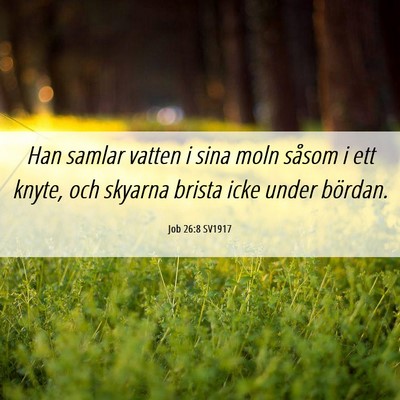 Picture 06 - Job 26:8 SV1917 - Han samlar vatten i sina moln såsom i ett knyte, - Bible Verse Picture