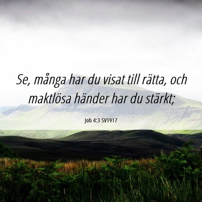 Picture 06 - Job 4:3 SV1917 - Se, många har du visat till rätta, och - Bible Verse Picture