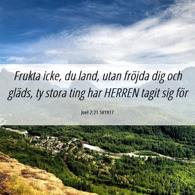 Picture 06 - Joel 2:21 SV1917 - Frukta icke, du land, utan fröjda dig och - Bible Verse Picture