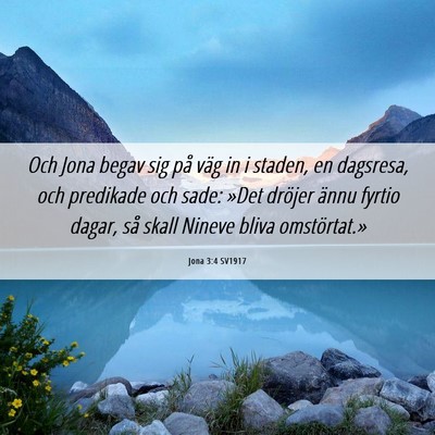 Picture 06 - Jona 3:4 SV1917 - Och Jona begav sig på väg in i staden, en - Bible Verse Picture
