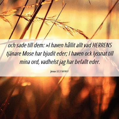 Picture 06 - Josua 22:2 SV1917 - och sade till dem: »I haven hållit allt vad - Bible Verse Picture