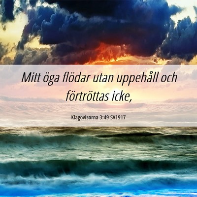 Picture 06 - Klagovisorna 3:49 SV1917 - Mitt öga flödar utan uppehåll och förtröttas - Bible Verse Picture