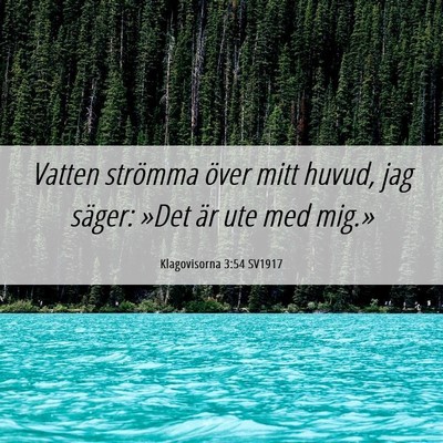Picture 06 - Klagovisorna 3:54 SV1917 - Vatten strömma över mitt huvud, jag säger: - Bible Verse Picture