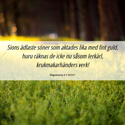 Picture 06 - Klagovisorna 4:2 SV1917 - Sions ädlaste söner som aktades lika med fint - Bible Verse Picture