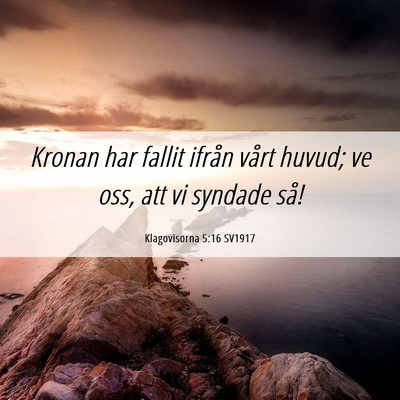 Picture 06 - Klagovisorna 5:16 SV1917 - Kronan har fallit ifrån vårt huvud; ve oss, att - Bible Verse Picture