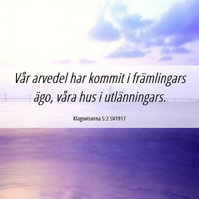 Picture 06 - Klagovisorna 5:2 SV1917 - Vår arvedel har kommit i främlingars ägo, - Bible Verse Picture