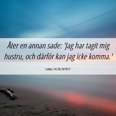 Picture 06 - Lukas 14:20 SV1917 - Åter en annan sade: 'Jag har tagit mig hustru, - Bible Verse Picture