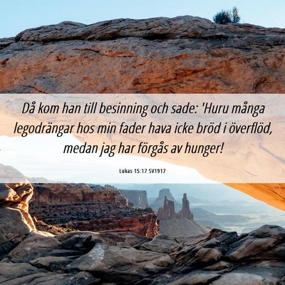 Picture 06 - Lukas 15:17 SV1917 - Då kom han till besinning och sade: 'Huru många - Bible Verse Picture